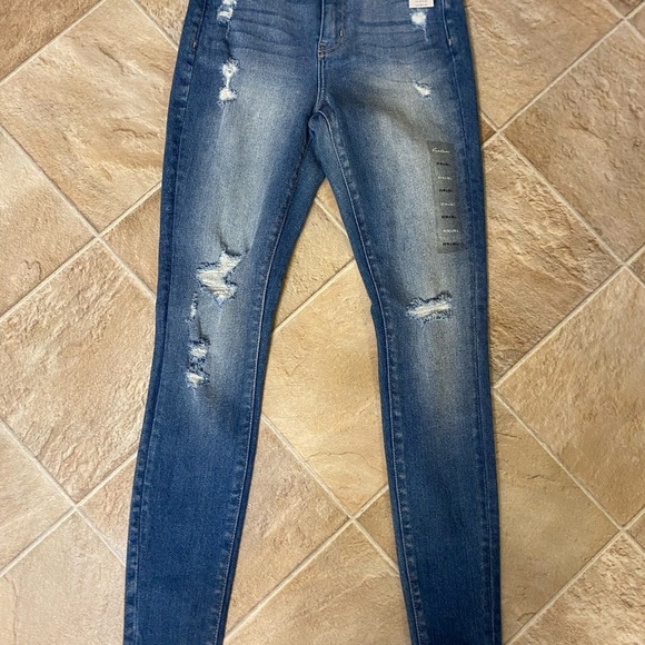 KanCan Distressed Medium Blue Skinny Jeans - Picture 1 of 5